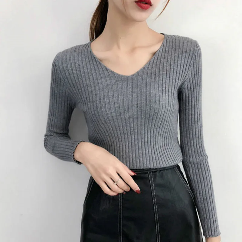 Женский вязаный пуловер Sitruuna повседневный однотонный джемпер с v-образным