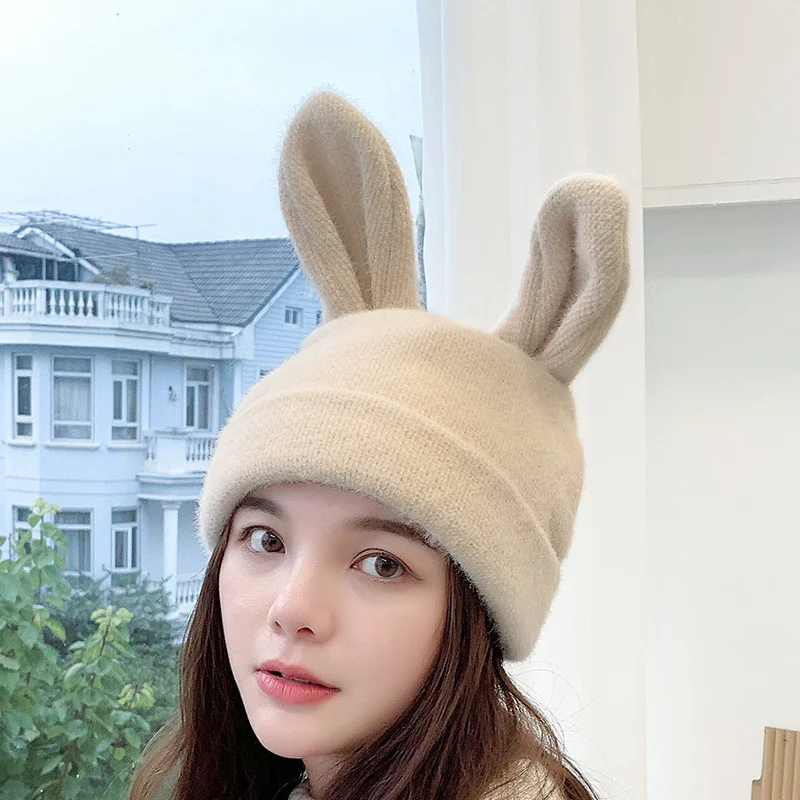 

Rabbit Ears Beanies Hats Winter Skullies Knitted Hats Warm Caps Casual Warm Hat Cute Rabbit Long Ear
