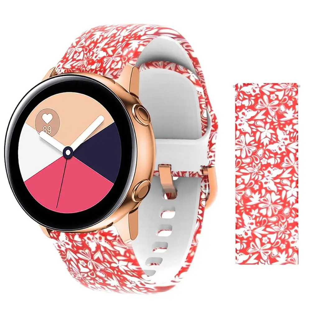 20 мм ремешок для samsung Galaxy Active Watch Band Мягкие силиконовые в форме цветка Печать Спортивный Мягкий ремень цветок браслет с принтом ремешок - Цвет ремешка: red butterfly