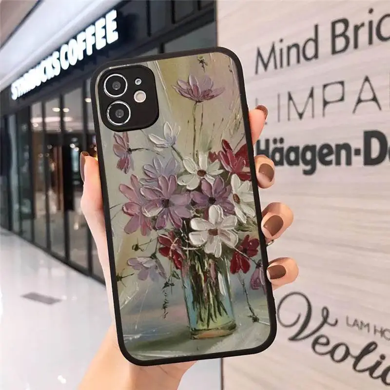 

Painting Boho Flower Art Abstract oil painting Phone Cases Matte Transparent for iPhone 7 8 11 12 s mini pro X XS XR MAX Plus