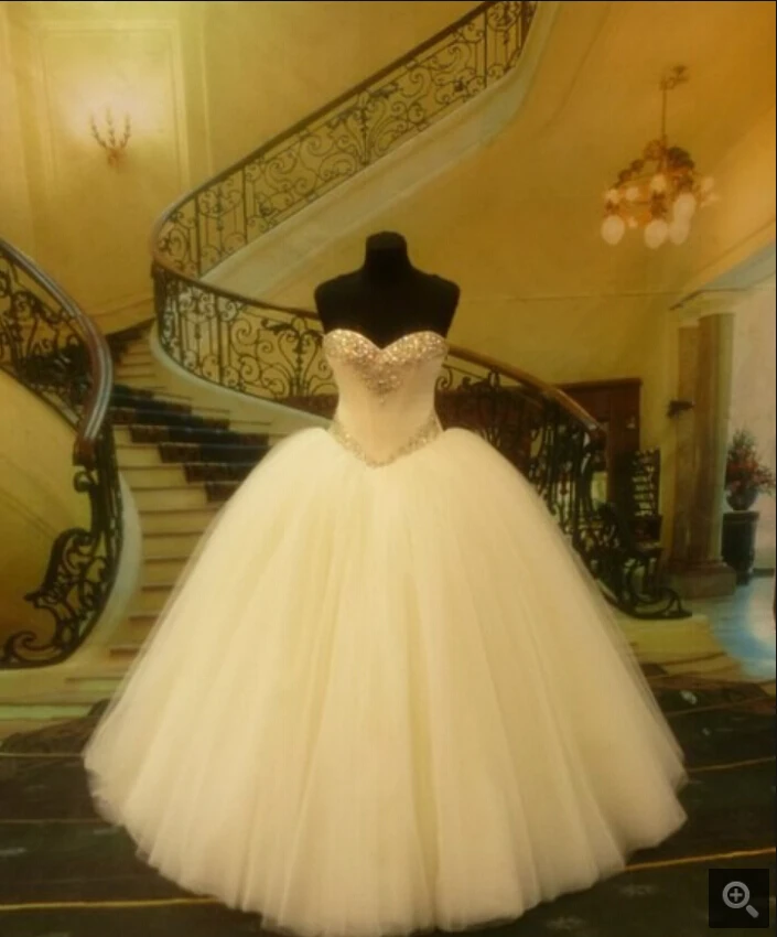 

Robe de mariage white tulle ball gown wedding dress heavily beading crystals pleated princess puffy bride dresses best selling