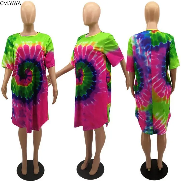 2019 summer women o-neck half sleeve black hole tie dye print knee length loose dress fashion classic streetwear dresses vestido | Женская