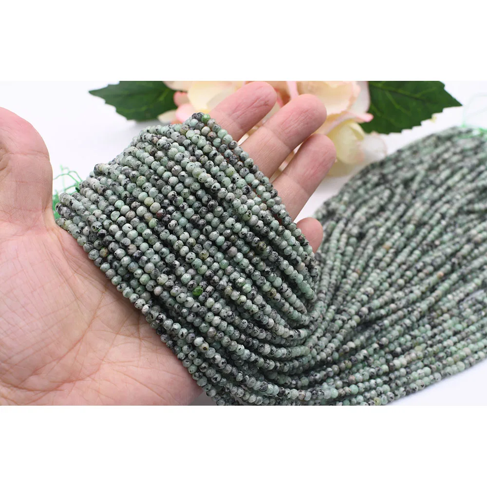 

2X4mm Natural Faceted Green Spotted stone Round stone beads For DIY Bracelet Necklace Jewelry Making Strand 15"