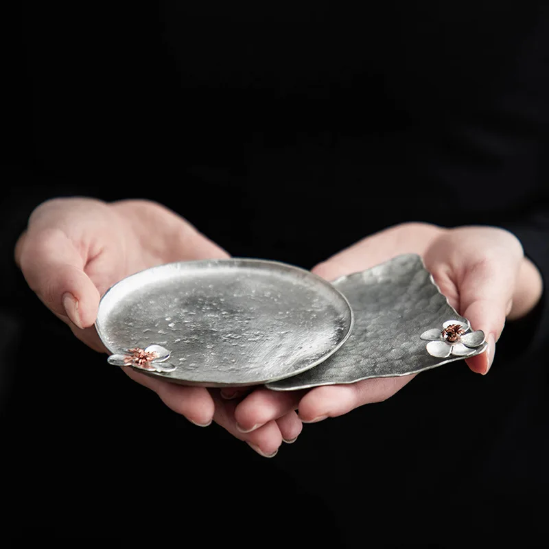 Оловянная чашка с цветком сливы ручной держатель для чайной церемонии жестяная