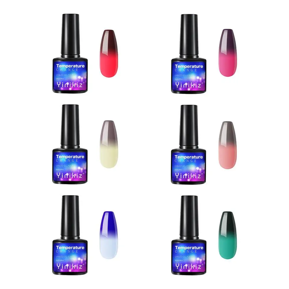 

Color Changing Gel Nail Polish Set 6Pcs Temperature Mood Color Change Gel Nail Polish Colors Collection LED Thermal Nail Art M