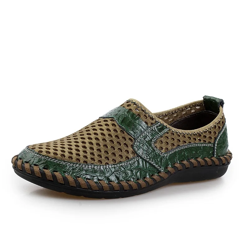 2020 Summer Breathable Mesh Shoes Mens Casual Genuine Leather Slip On Brand Fashion Man Comfortable Loafers | Обувь