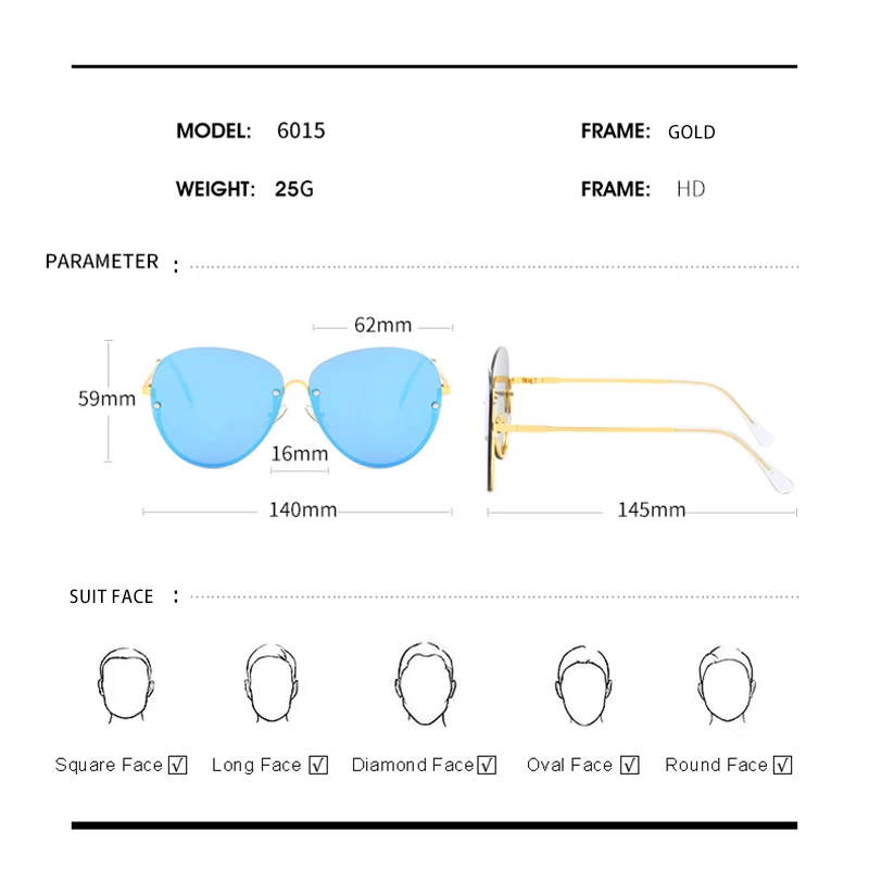 Ретро солнцезащитные очки без оправы для женщин и мужчин овальная оправа