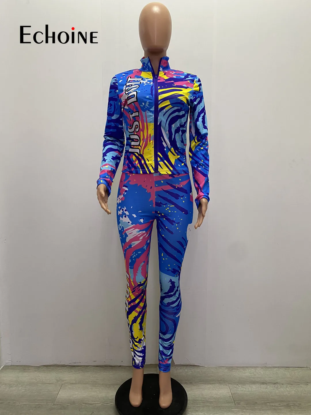 

Echoine Autumn Women Tie-Dye Print set Tracksuits Full Sleeve Top Pants Suits Two Piece Set Casual Fitness Outfits Sportswear