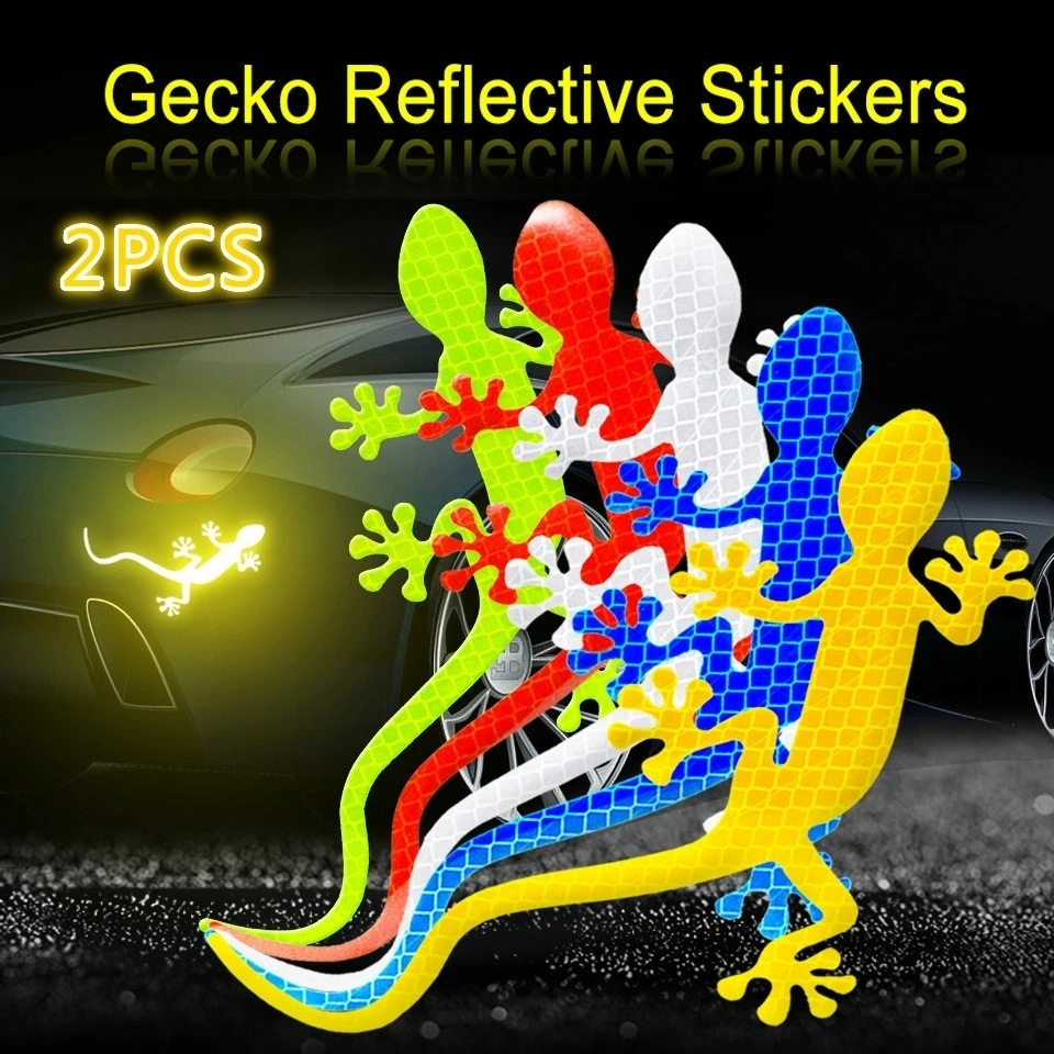 

2Pcs Car Accessories Reflective Sticker Safety Warning Mark Tape Auto Exterior Night Driving Warning Gecko Strip Light Reflector