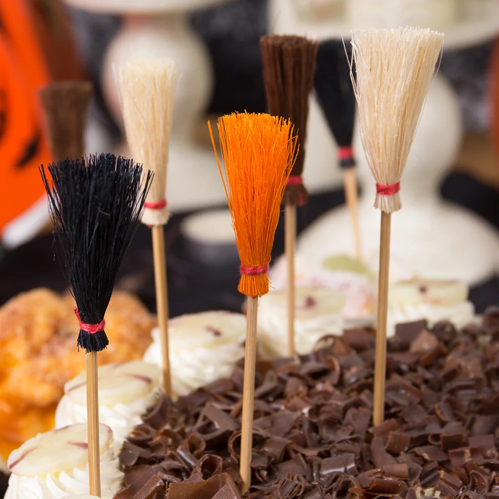 Halloween Party Decoration 12Pcs/set Broom Witch Cupcake Toppers DIY Crafts For Kids Boys Girls Birthday Home Decor | Дом и сад
