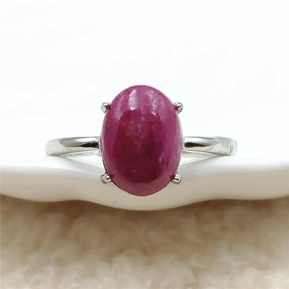 

Genuine Natural Red Ruby Gemstone Oval Adjustable Ring 10x8mm Ruby Rare Oval 925 Sterling Silver Bead Ring AAAAAA