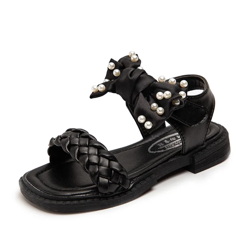 

3-12 Years Princess Girl Summer Dress Sandal Little Girls Shoes For Child Beach Sandals Kids Fashion Braid Bead Bow Shoes 2021