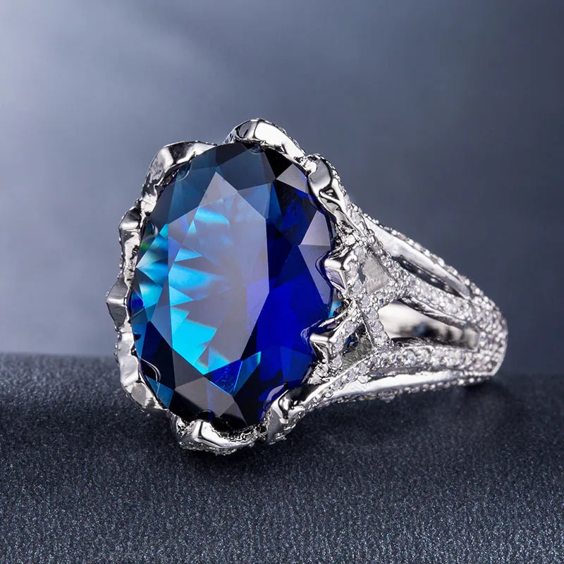Bague Ringen роскошное женское серебряное кольцо 925 с 21 мм сапфировым драгоценным