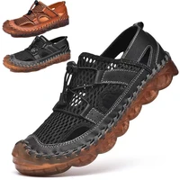 men summer breathabel air mesh sandals outdoor non slip hiking shoes fashion beach leather shoes fishing water shoes