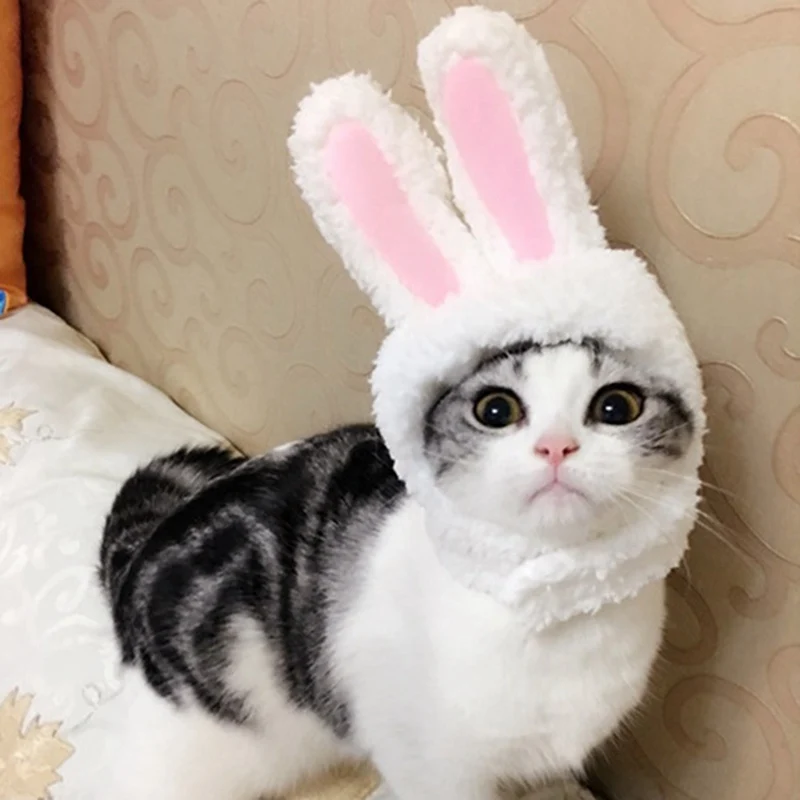 

Funny Pet Dog Cat Cap Costume Warm Rabbit Hat New Year Party Christmas Cosplay Accessories Photo Headwear