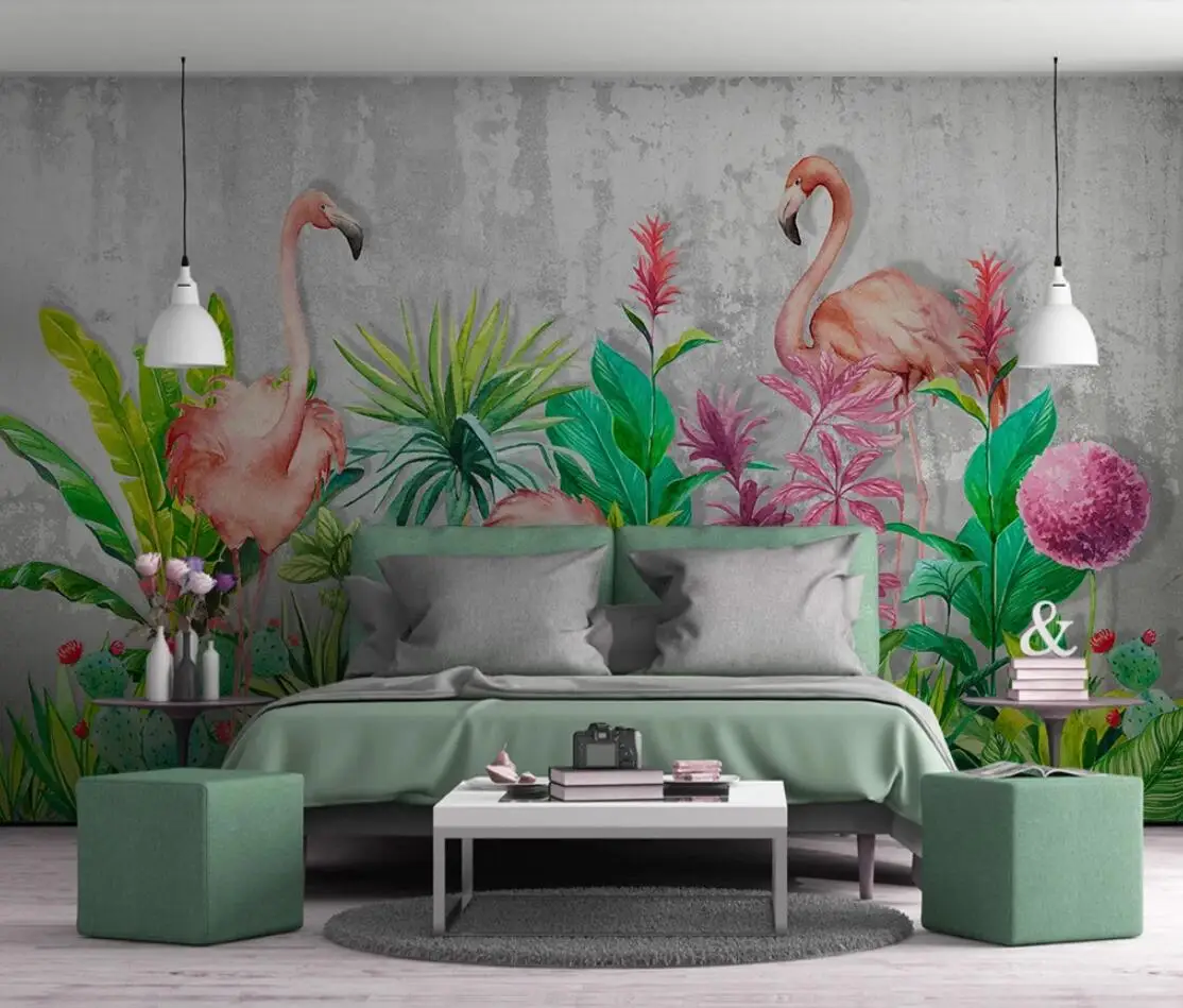 Tropical Flamingo Wall Mural Nordic Flower Wallpaper HD Printed Photo Paper Home Improvement Plant Leaves | Обустройство дома