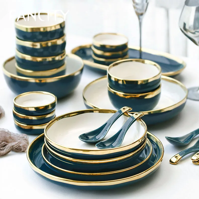 

FANCITY Dishes Set Home Phnom Penh Nordic Net Red Light Luxury Ceramic Gift Box Tableware Creative Bowl and Plate Combination Co