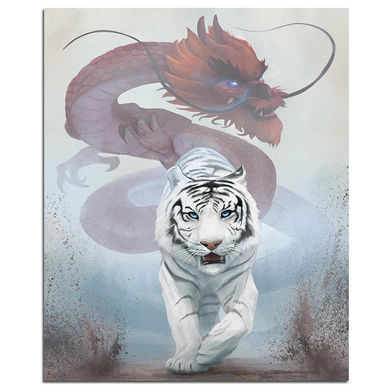 5D алмазная картина Тигр и дракон живопись животных полностью квадратной формы