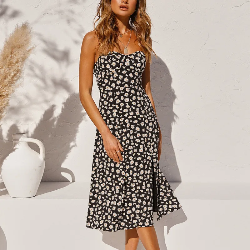 

Sexy Print Spaghetti Straps Women Dress Summer 2020 Slim Black Dress for Ladies Casual Dress