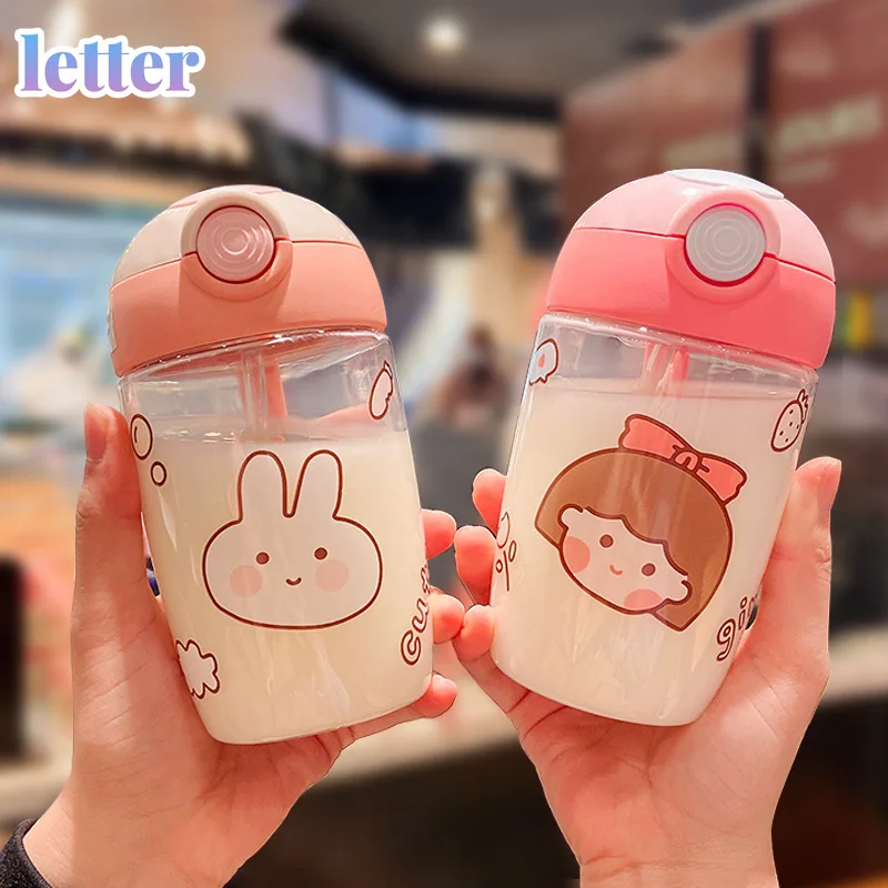 

Cute 400ml Children Newborn Straw Cup With Strap Baby Feeding Learning Drinking Bottle Kids Water Sippy Cups