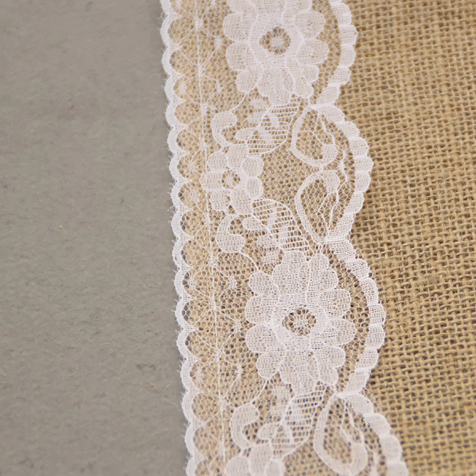 

Linen Table Runner Natural Retro Jute Lace Table Cloth Living Room DIY Art Wedding Christmas Decorations for Home Table