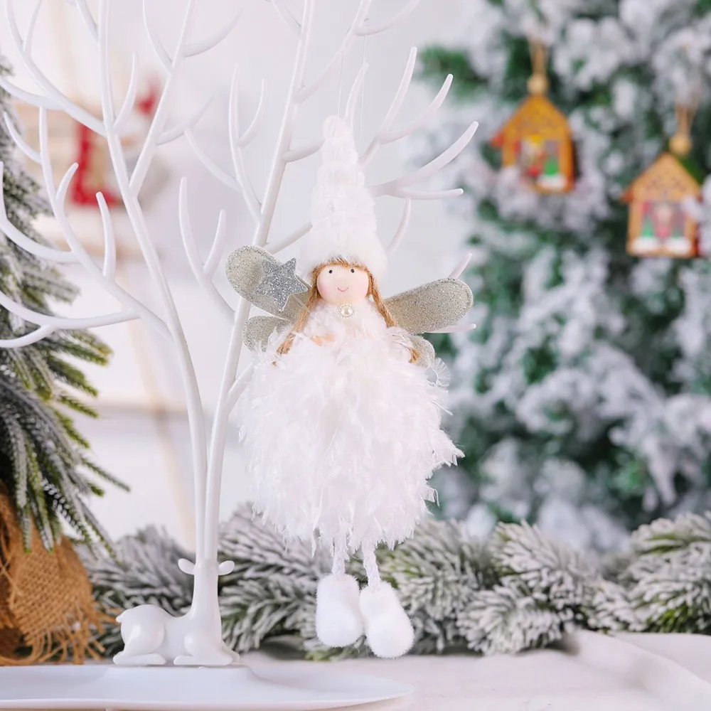 

Christmas Angel Plush Doll Pendant Xmas Tree Hanging Decor Party Ornaments Xmas Noel Navidad Cute Feather Angel Doll Pendant