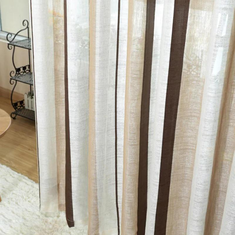 Кофейные полосатые занавески с бахромой из пряжи льняные коричневые ткань для
