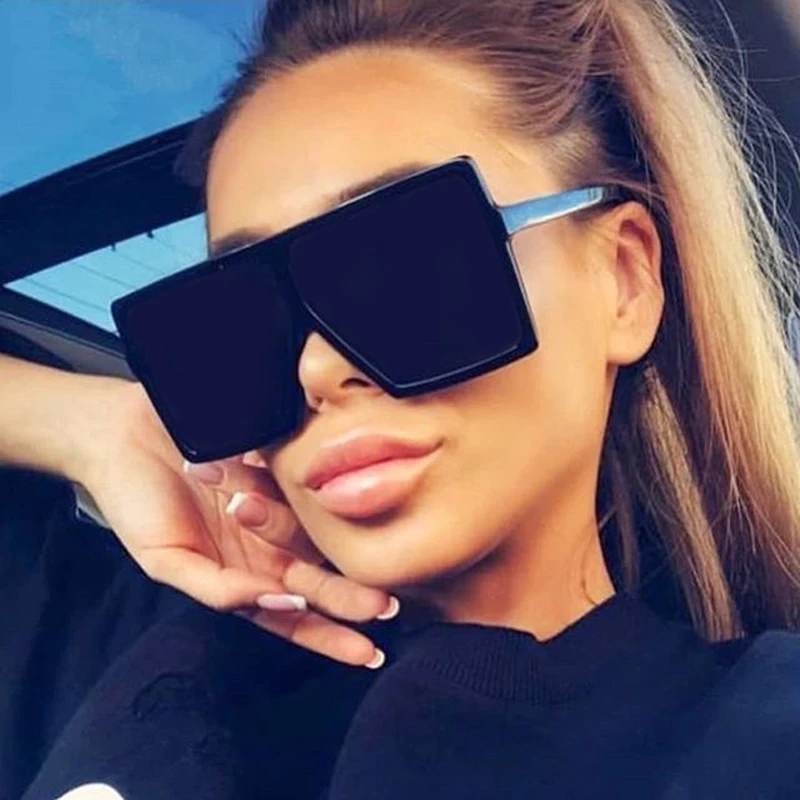 

Oversized Shades Sunglasses Women Black Fashion Square Big Frame Sun Glasses Female Vintage Retro Glasses Unisex Oculos Feminino