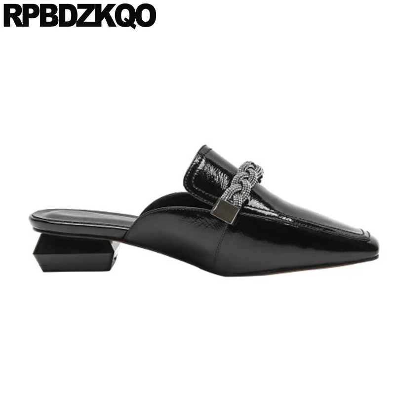 Стразы белые черные дизайнерские вечерние Лакированная кожа Лоферы сверкающие