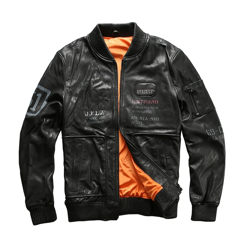 Мужская бейсбольная куртка AVIREX повседневная из натуральной овечьей кожи осенняя