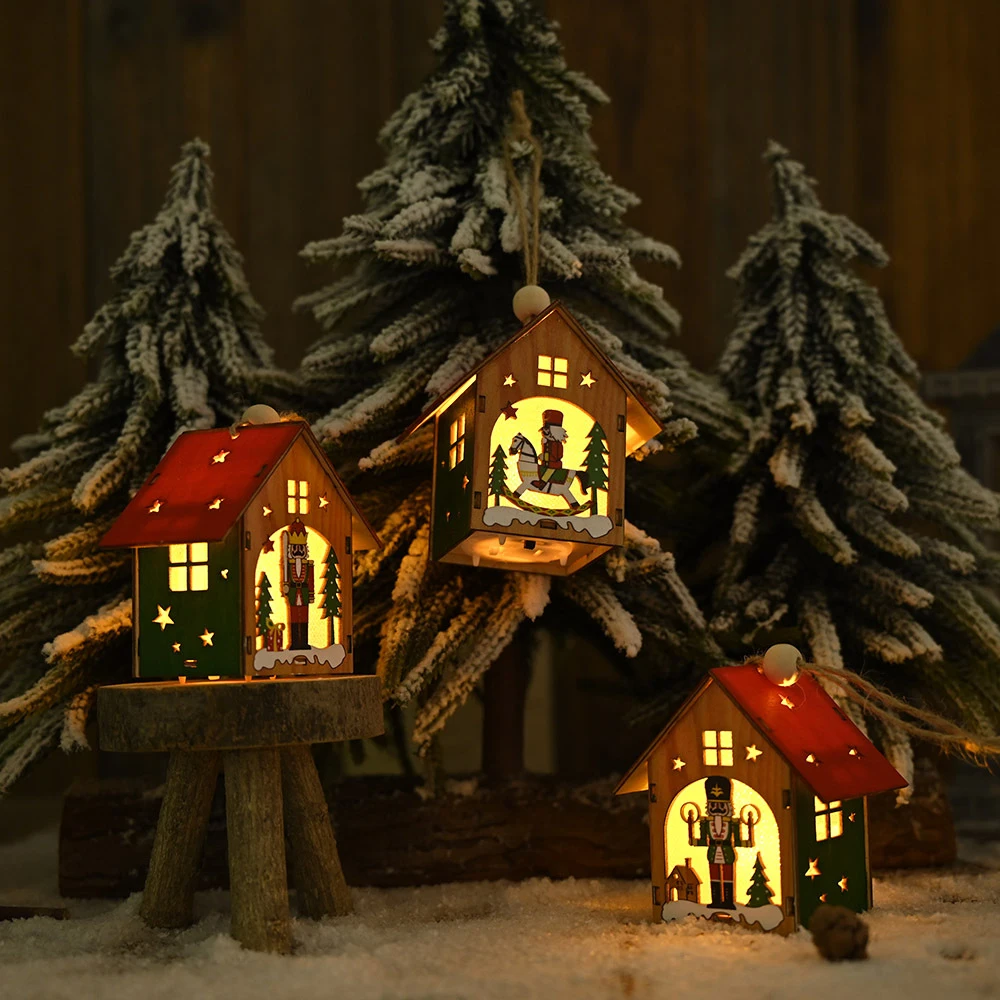 Рождественское деревянное украшение бревенчатая кабина светодиодный
