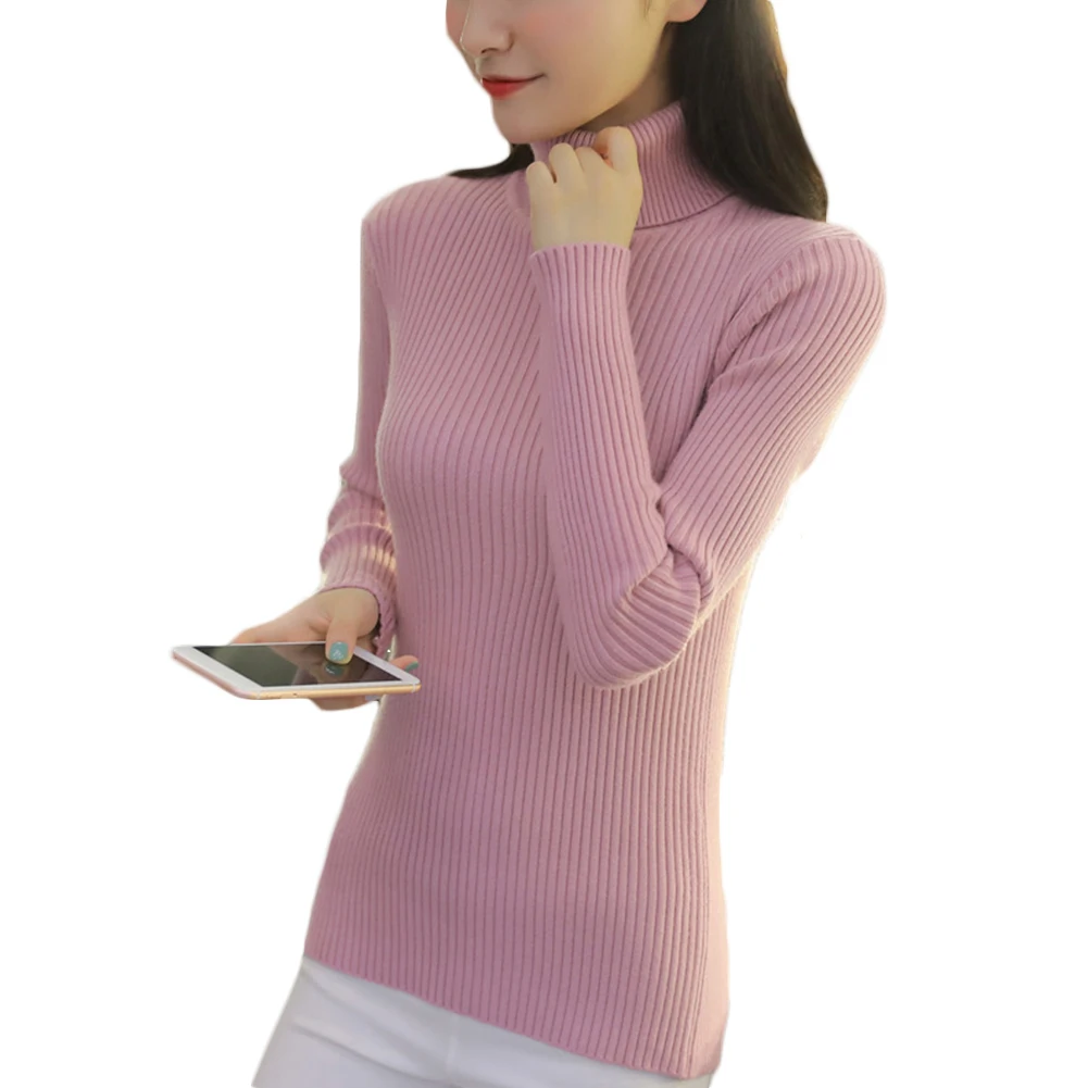 Модный теплый женский свитер с воротником-хомутом Женский Однотонный длинным