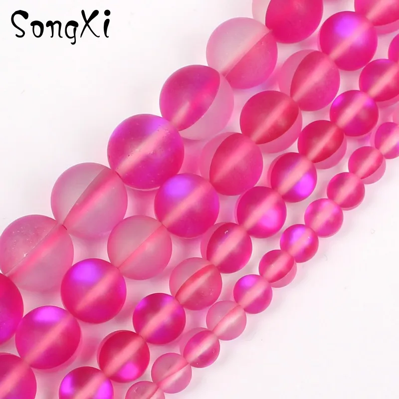 6mm-12mm Natural Dull Polish Matte Rose Red Flash Crystal Smooth Glitter Round Beads Diy Bracelet for Jewelry Making 15 Inches | Украшения