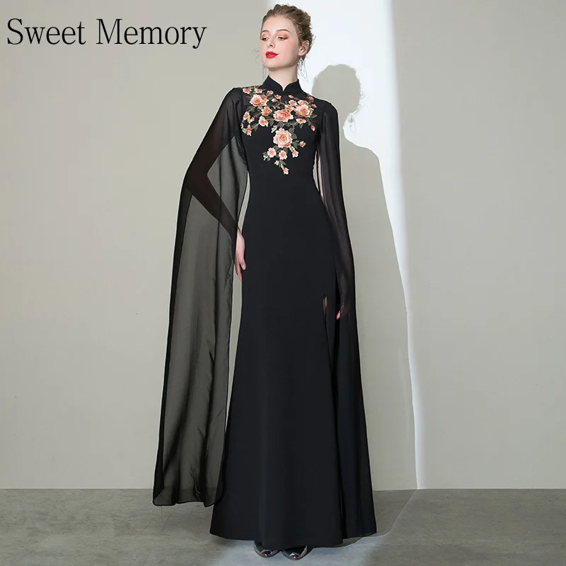 

S0155 Custom Made Banquet Long Black Dress Women Chorus Show Performance Party Gown Vestido De Festa Sweet Memory
