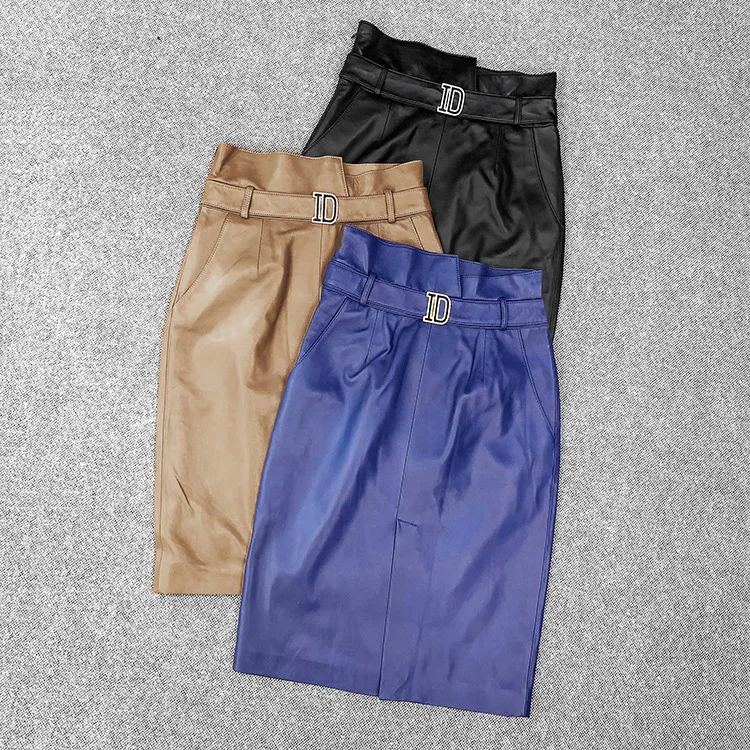 

Юбка-карандаш из натуральной овечьей кожи, с высокой посадкой, весна-осень, C543