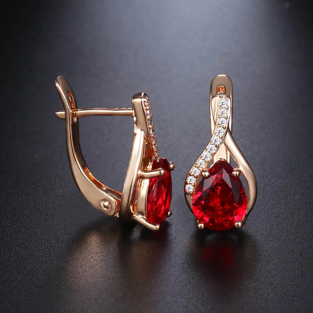 Женские круглые серьги из красного кубического циркония 585 пробы женские