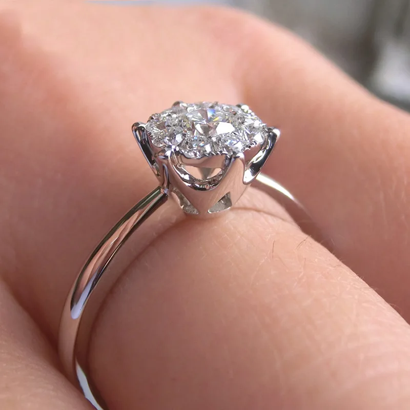 925 sterling silver Retro daisy flower head diamond ring female carat refers custom 18K white gold luxury wedding | Украшения и