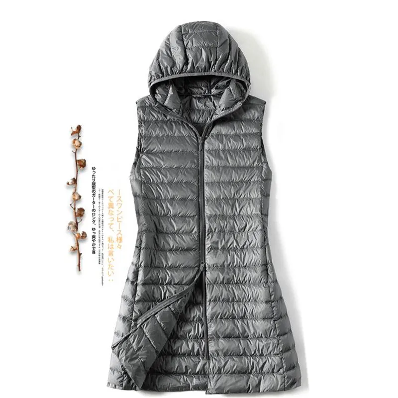 Новинка осенне зимняя женская длинная куртка без рукавов с капюшоном