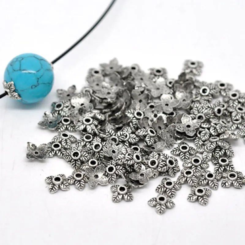 Бусины DoreenBeads из цинкового сплава 4 лепестка листья античное серебро для