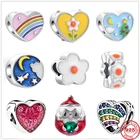 Бусины из серебра 925 пробы с изображением Санты и желтого цветка