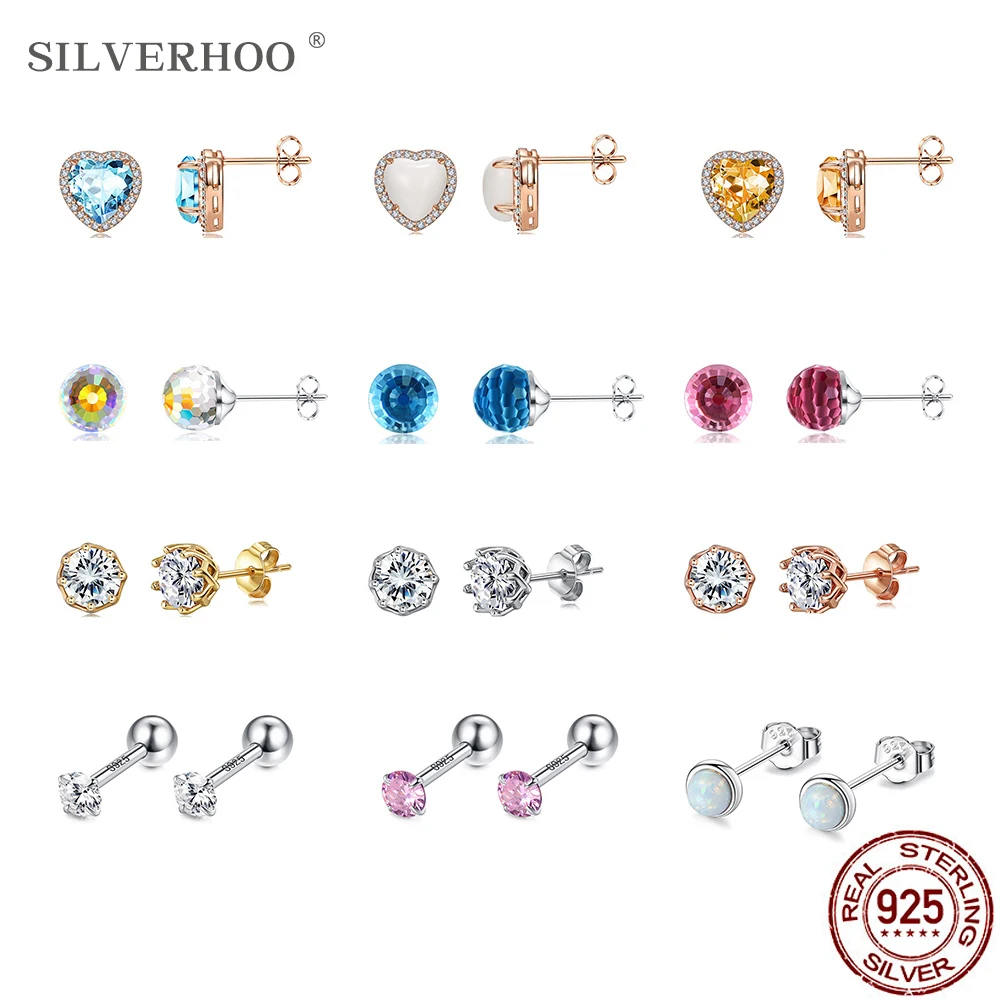 

Fashion 925 Sterling Silver Stud Earrings For Women Advanced Zircons Jewelry Earring Fine S925 Multicolor Best Accessories Gift