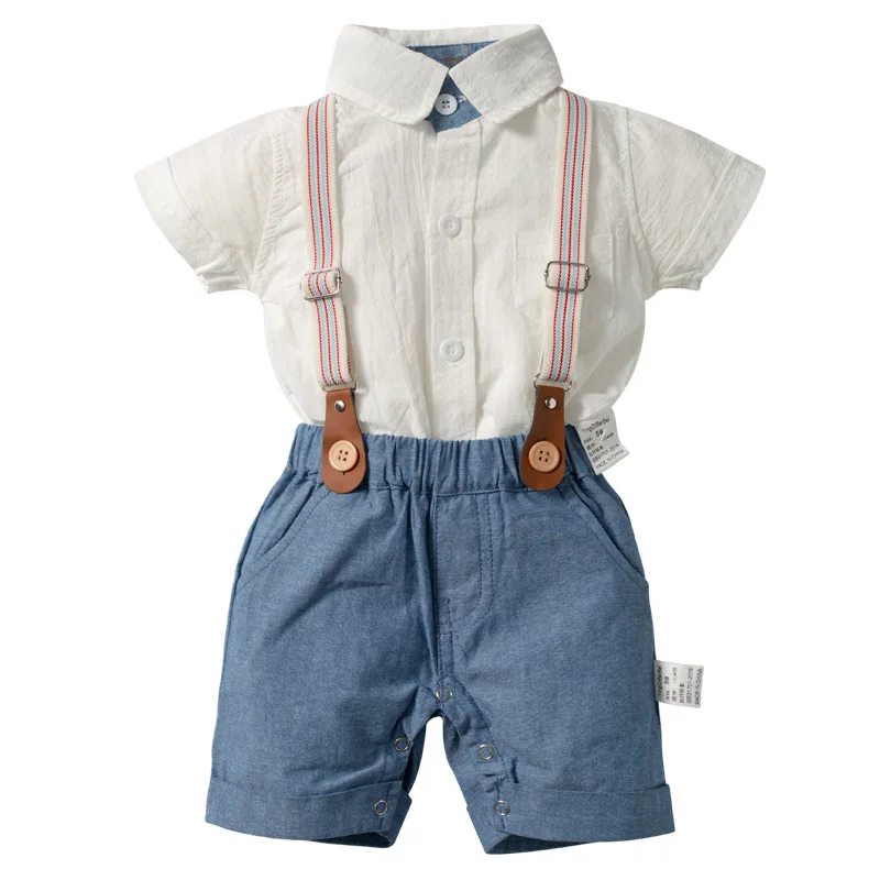 

Toddler Boys Clothing Set Newborn Gentleman Suit Kids Short Sleeve Bow Tie Shirt+Suspender Shorts Casual Summer Baby Boy Clothes