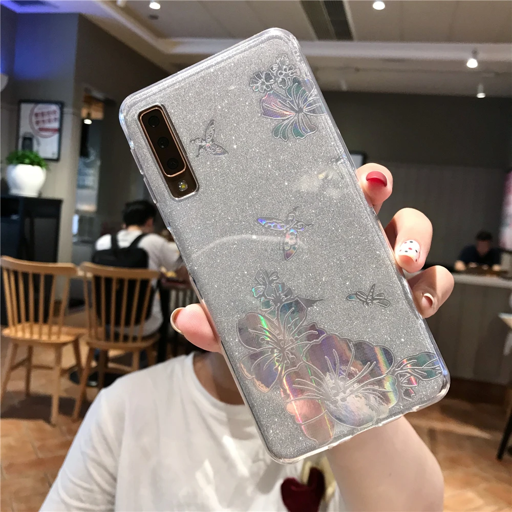 Блестящий чехол Buterfly с розовым цветком для sony Xperia XZ4 XZ3 XZ2 XZ1 XZ X Z5 XA3 Ultra XA2 XA1 XA мягкие
