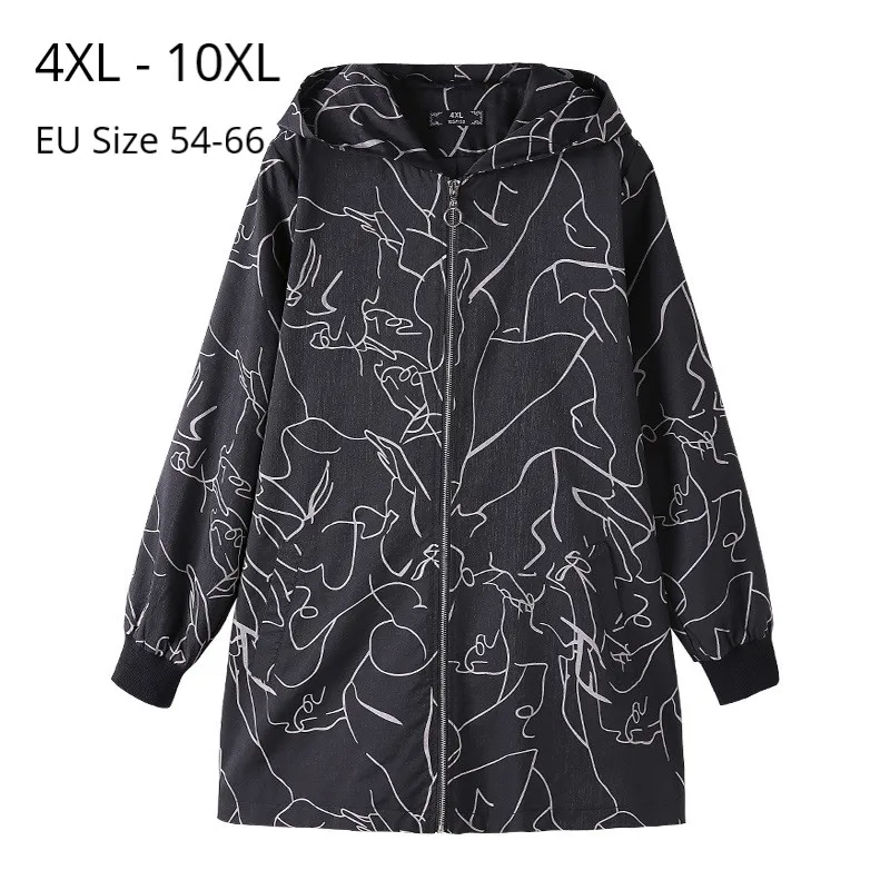 Женский Тренч с длинным рукавом размера плюс 10XL 9XL 8XL 4XL модная ветровка принтом