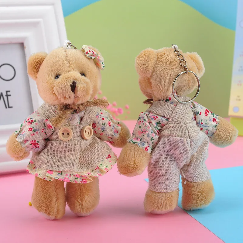 

Rural linen couples teddy bear plush dolls machines doll bags hang key June 1 children's day gift