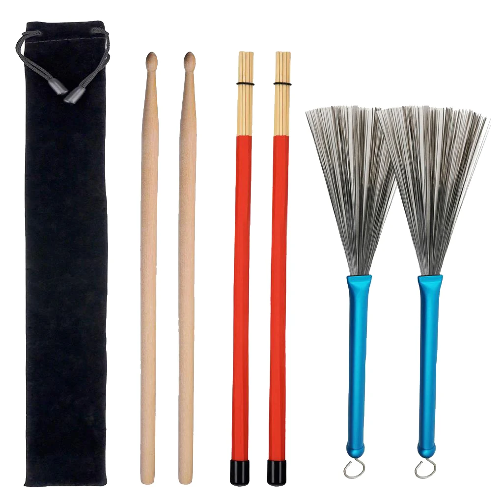 

1 Pairs Wood Drum Sticks &1 Pair Drum Wire Brushes &1 Pair Rods Drum Brushes