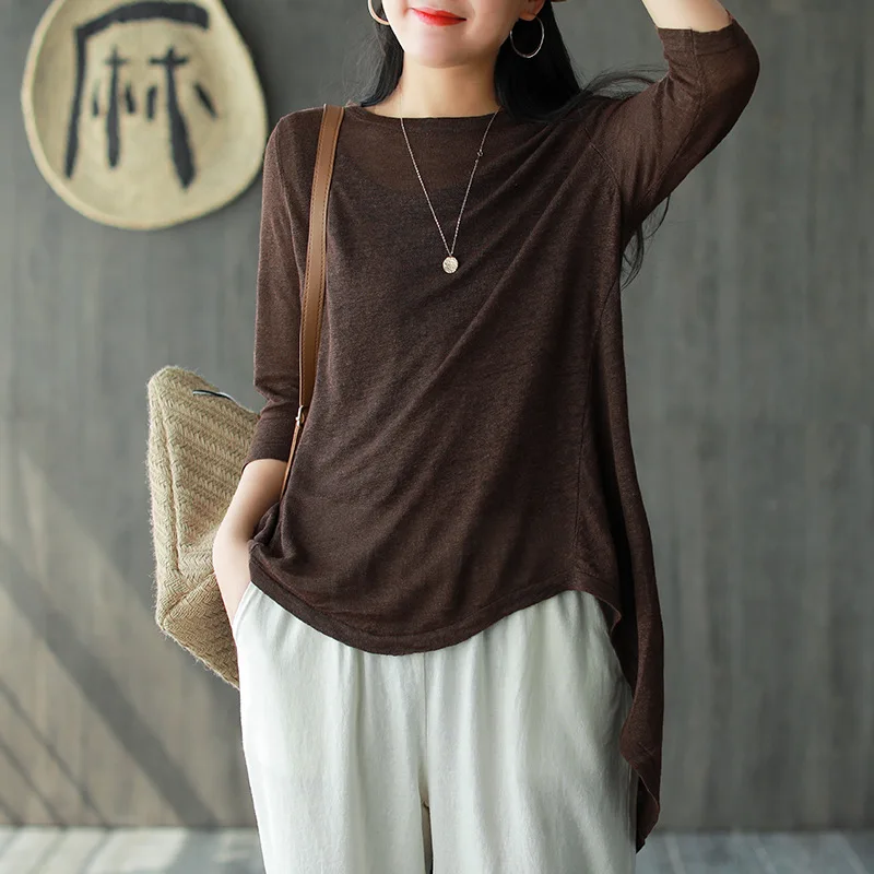 Женская футболка с круглым вырезом свободные вязаные длинные пуловеры
