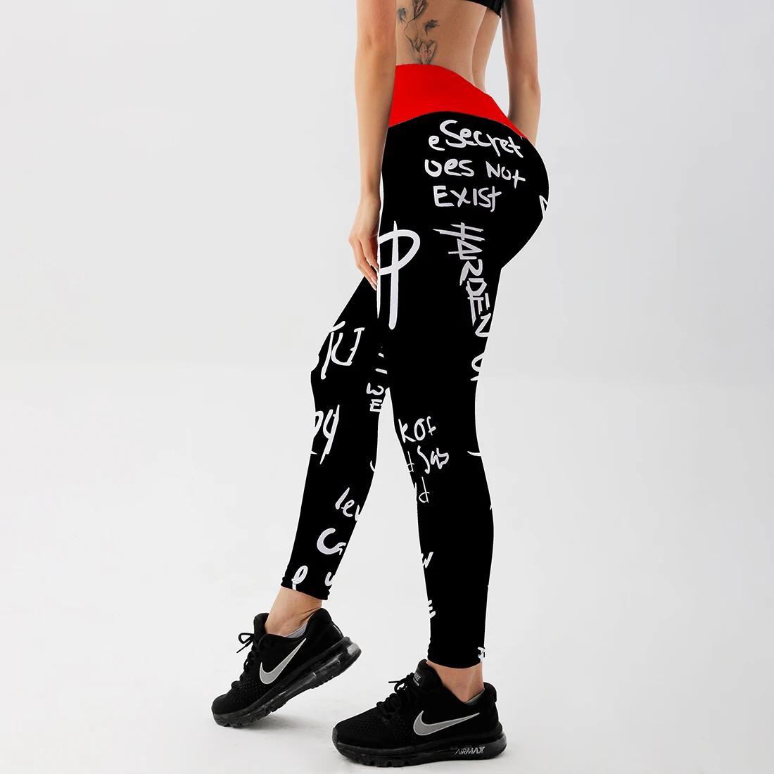 Qickitout High Waist Elastic Workout Leggings Women Slim Fitness Fashion Letter Print Leggings for Gym Sport Running Europe Size spanx leggings