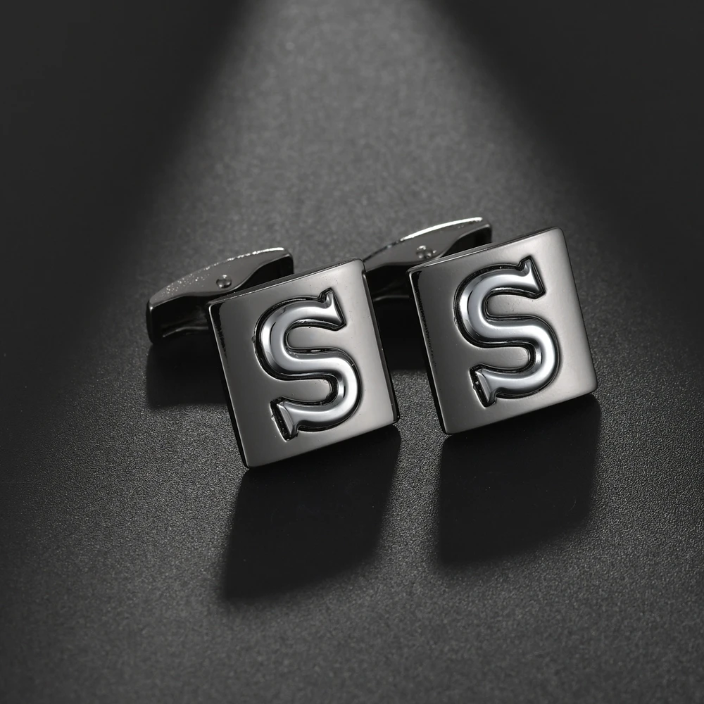 Роскошные мужские классические черные запонки с буквами алфавита S строгие