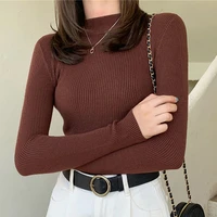 autumn 2021 fashion korean knit sweaters women half mock neck long sleeve knitwear femme solid basic slim casual pullover female
